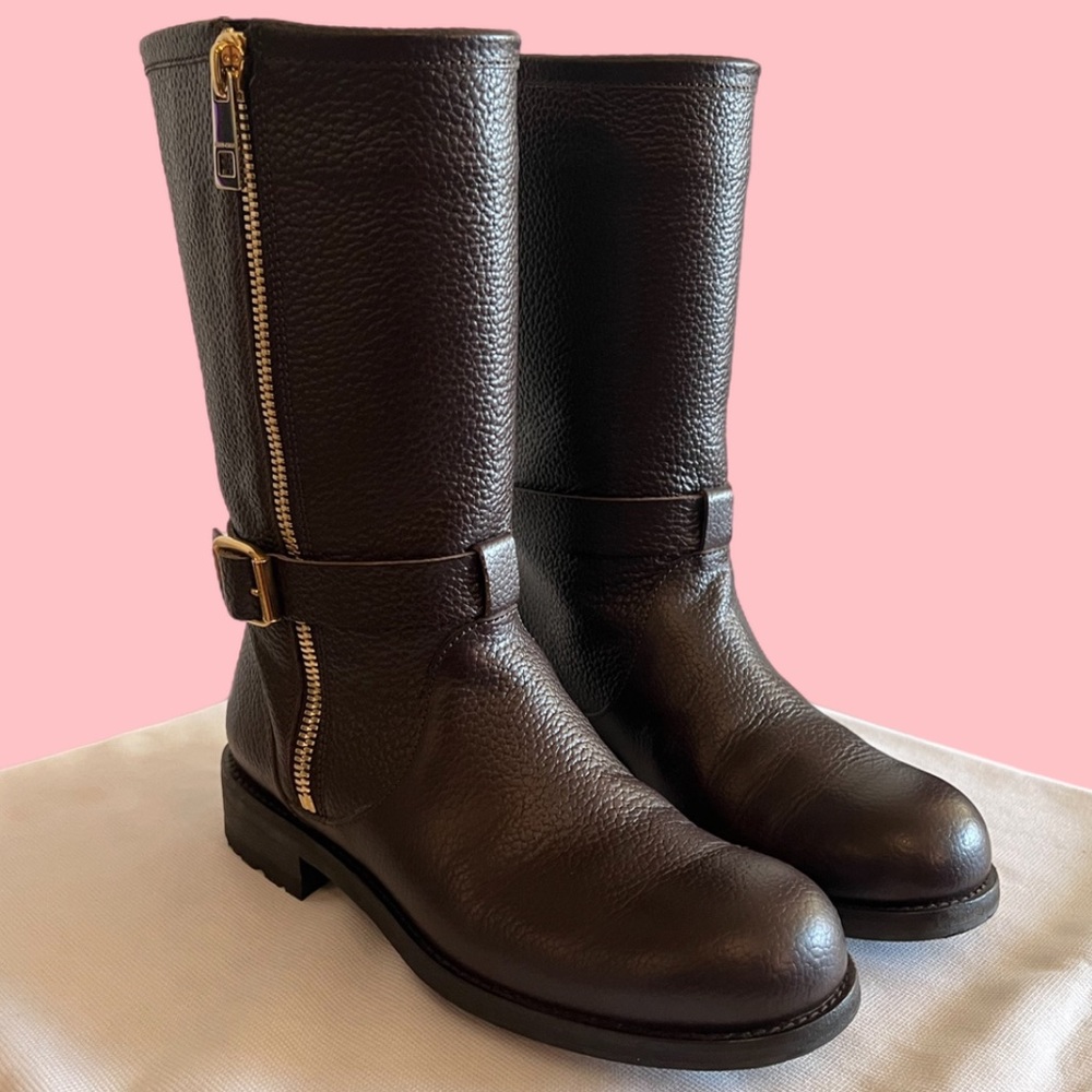 Jimmy Choo Durum Biker Boots in Brown Leather, Size 37